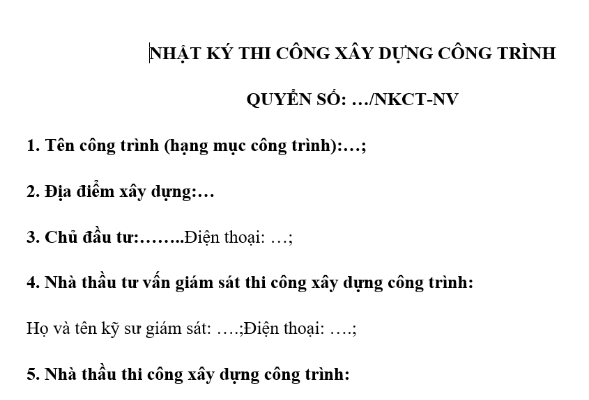 Nhật ký thi công xây dựng do ai lập? Nội dung nhật ký thi công xây dựng bao gồm các thông tin nào?