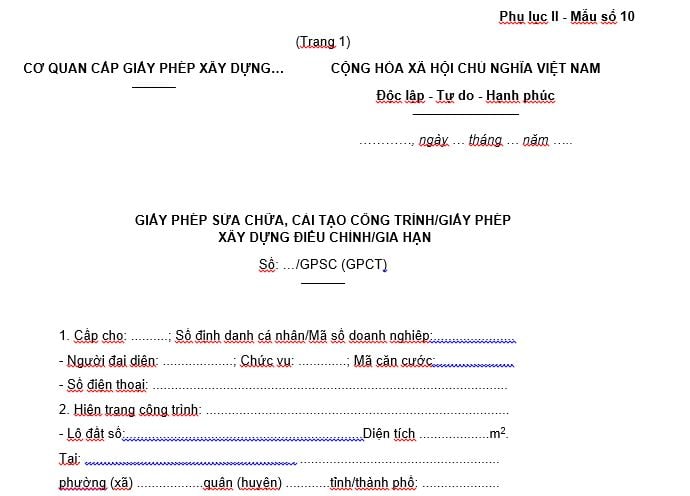 Mẫu giấy phép sửa chữa cải tạo công trình 2025 theo Nghị định 175 thế nào? Tải về mẫu giấy phép sửa chữa cải tạo công trình mới nhất?